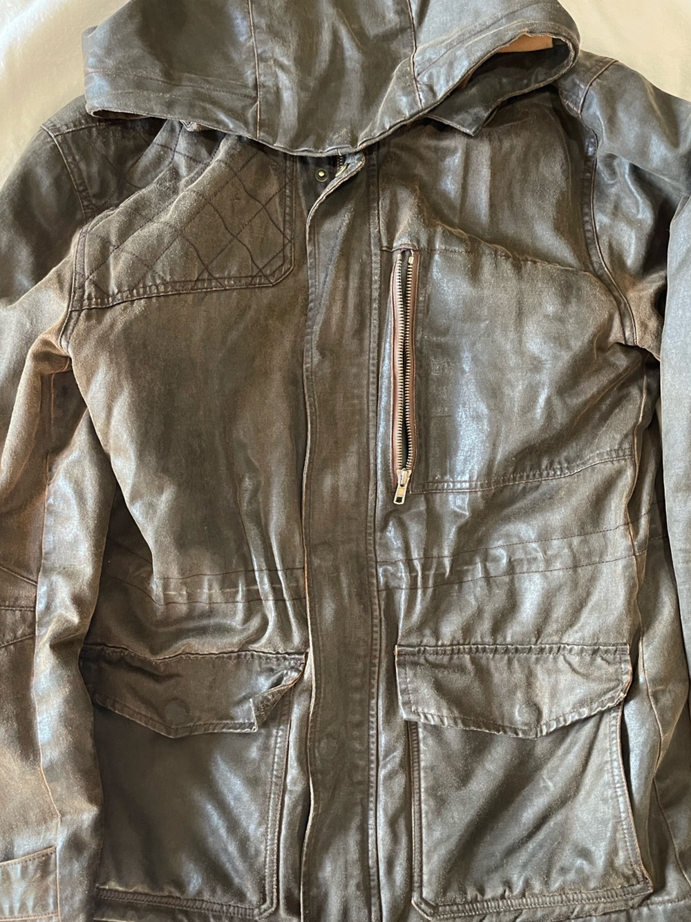 Merrell Waxed Canvas Field Jacket Hooded Military Utility Coat Quilted Accent M